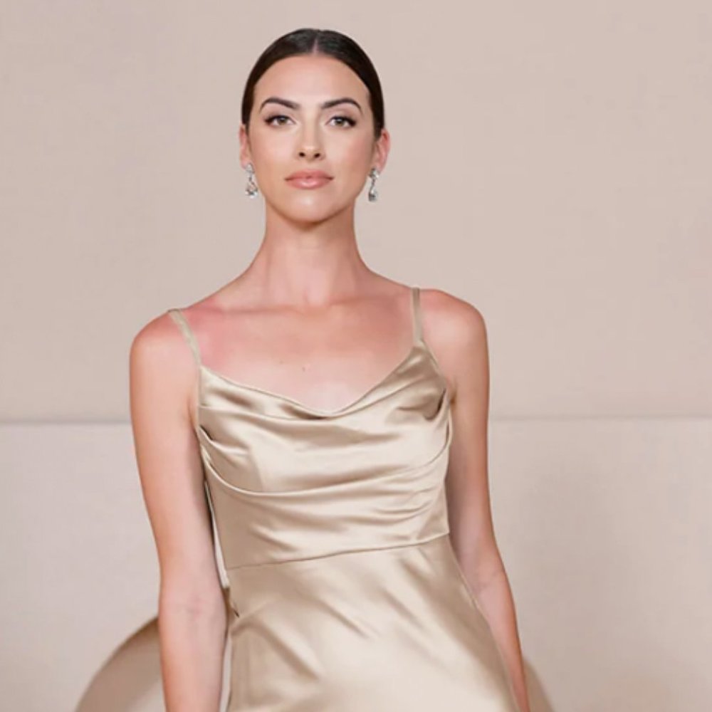 Skye Satin Dress in Gold Champagne